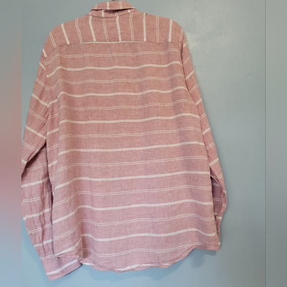Abercrombie and Fitch Striped Linen Button Down Shirt in Pink Size 2XL - Picture 4 of 9